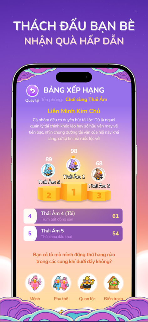 Leaderboard screen of the Thai Am app showing friend rankings based on mystic energy scores