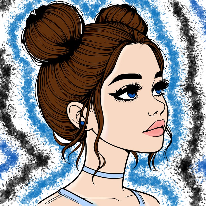 realistic girl with buns on the top of her head