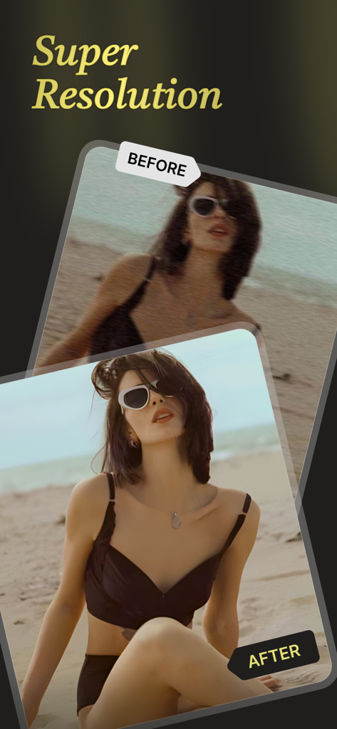 Unblur: Photo Quality Enhancer - Before and after comparison of a blurry photo enhanced with super resolution AI technology