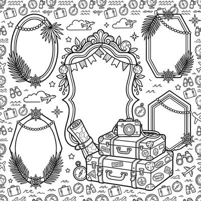 Get ready to explore with this vacation-themed coloring page, featuring elegant bedroom mirrors adorned with travel elements. Immerse yourself in a world of adventure as you color suitcases, maps, and iconic journey symbols.