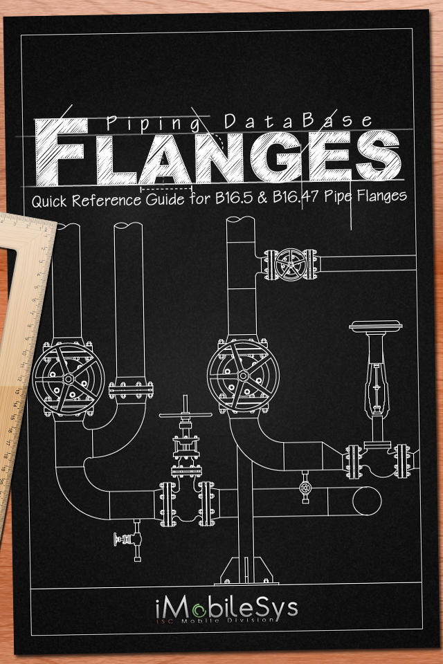 Piping DataBase - Flanges - Technical blueprint style illustration of piping systems with valves and flanges for the Piping DataBase app cover
