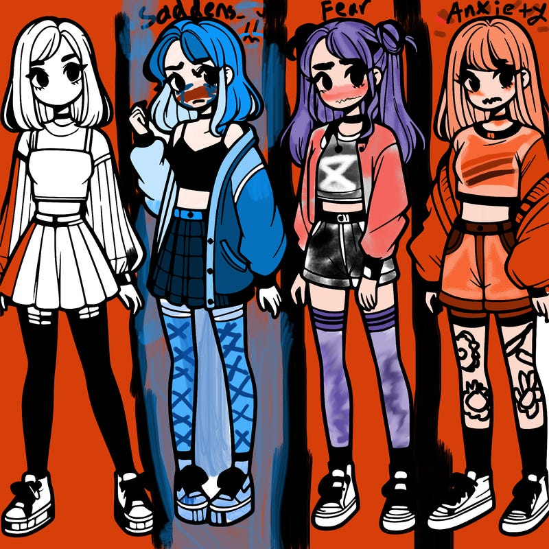 one girl with crop-top shirt and a jacket with a skirt, long socks and another girl with a shirt and pants with a jacket