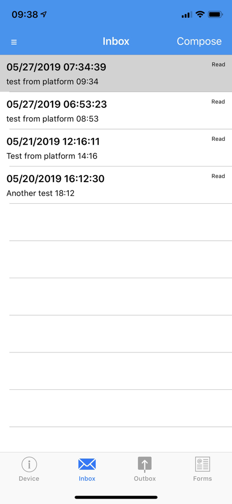 IndigoConnect+ - IndigoConnect plus application inbox screen showing received messages for aviation professionals