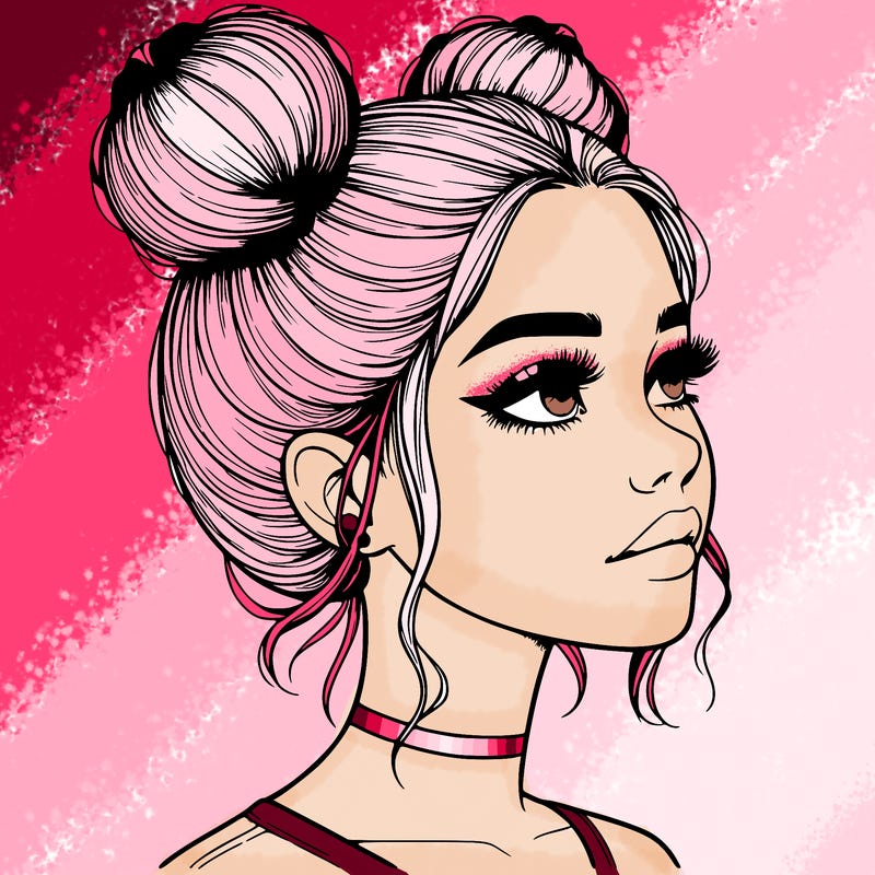 realistic girl with buns on the top of her head