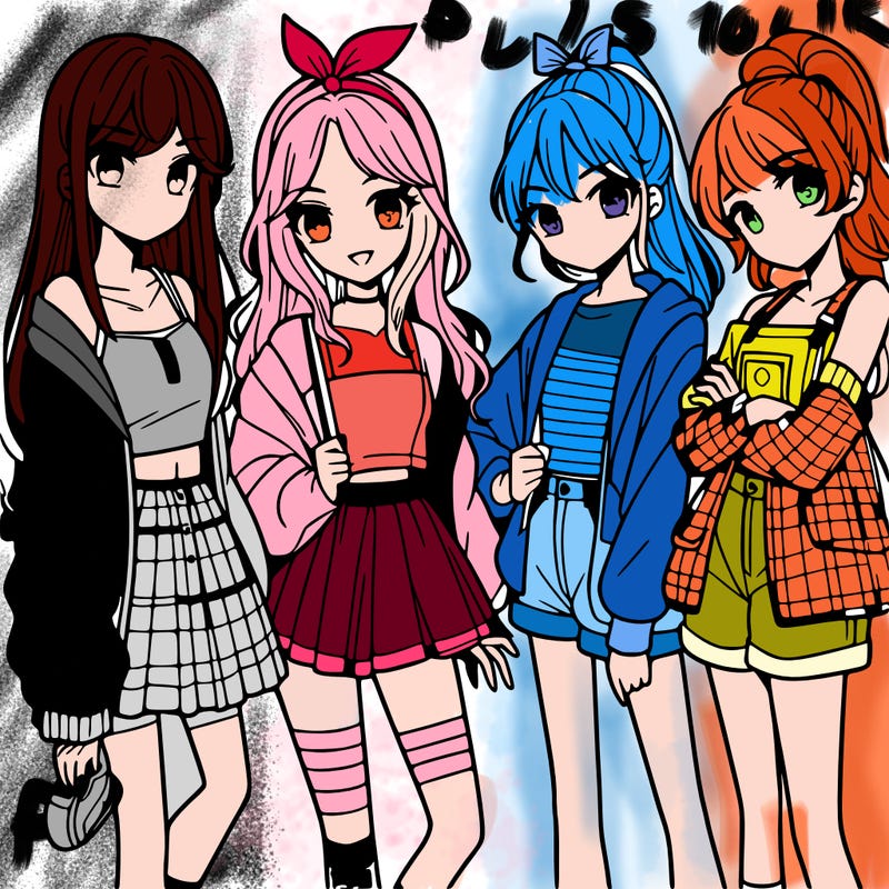 teen manga girls group of 4
