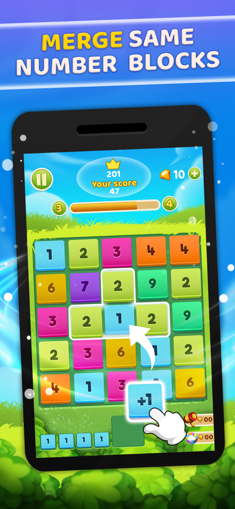 Mix Blox - Mix Blox gameplay showing how to merge same number blocks on a colorful grid