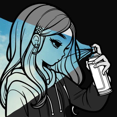 a realistic girl spray painting