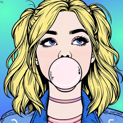realististic girl blowing bubble -gum