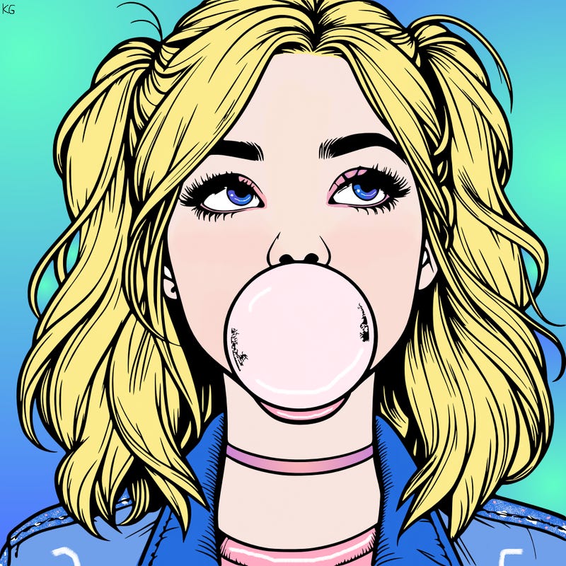 realististic girl blowing bubble -gum