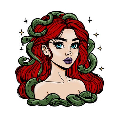 realistic girl with snakes as hair