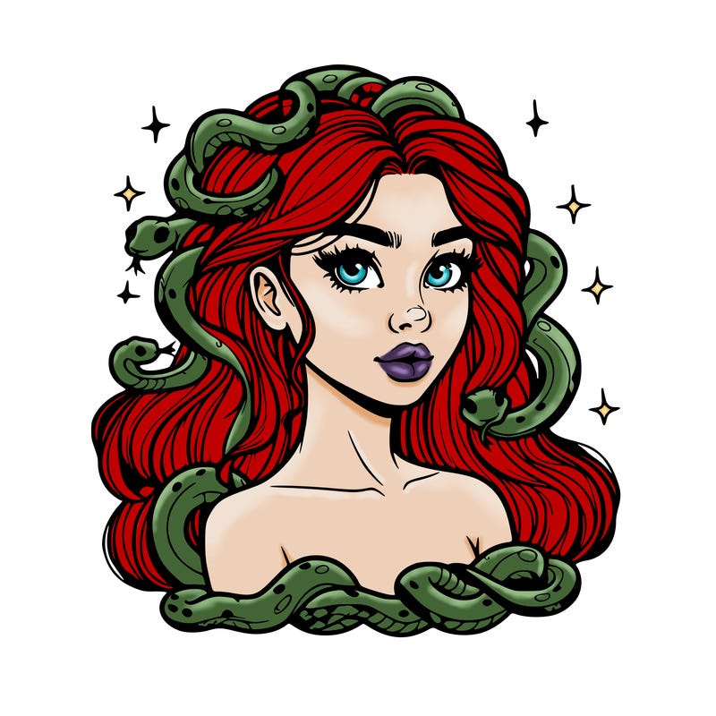 realistic girl with snakes as hair