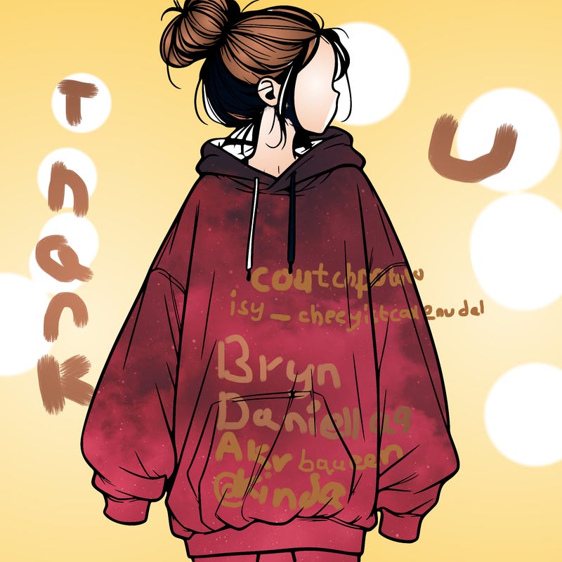 realistic girl with a oversized sweatshirt on and a bun