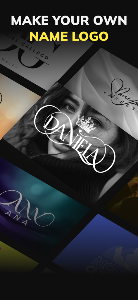 A collection of elegant and stylish name logo designs created with an AI logo maker.