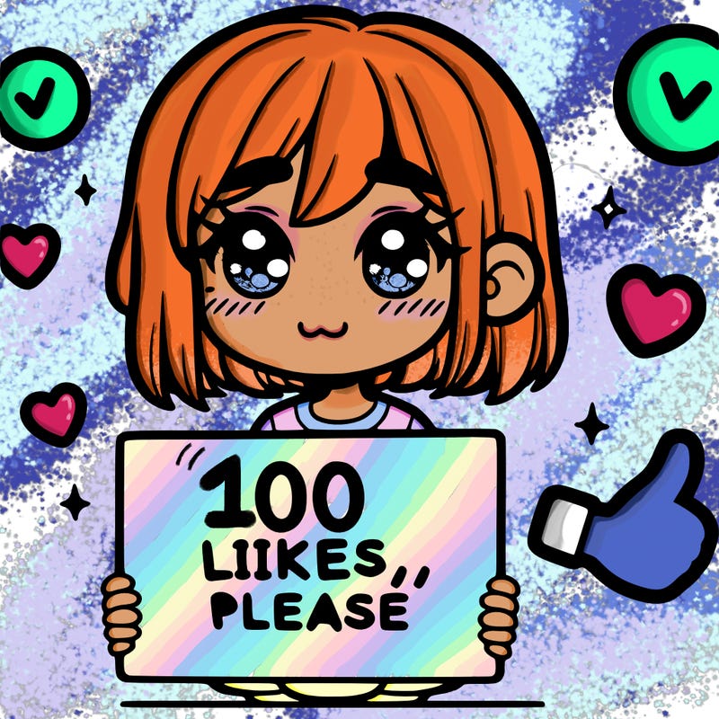 a girl with a sign saying 100 likes, please