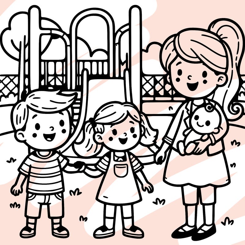 mummy at the playground withtwo kids and baby girl