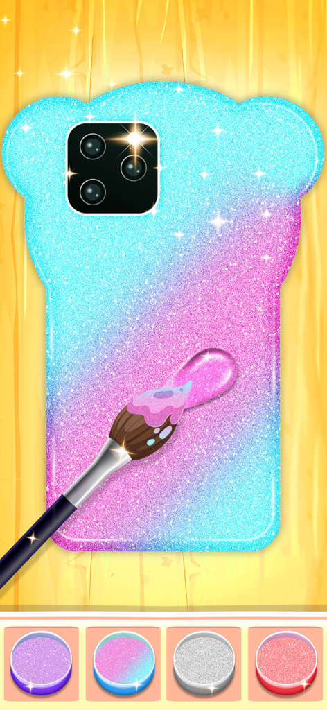Phone Case DIY: Tie Dye Game - Applying pink glitter paint to a bear shaped phone case in a DIY customization game