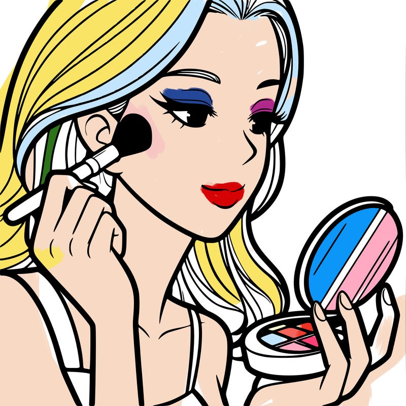 little girl putting on makeup