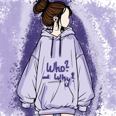 realistic girl with a oversized sweatshirt on and a bun