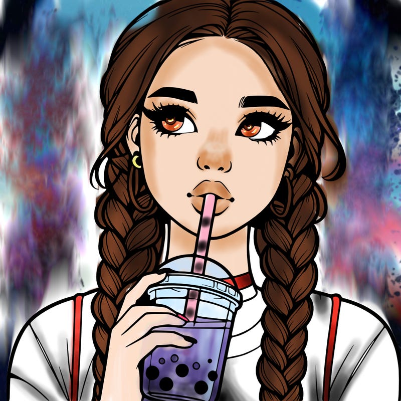realistic girl with braided hair drinking boba