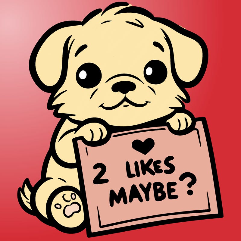 a puppy holding a sign that says 2 likes maybe?