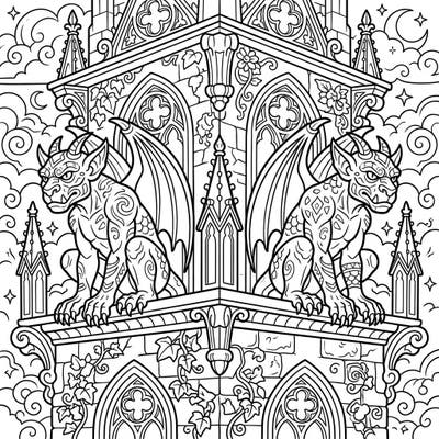 Dive into a world of gothic fantasy with this detailed coloring page featuring vigilant guardian gargoyles. Perfect for teens, this intricate design offers a creative challenge and a chance to bring ancient protectors to life with your favorite colors.