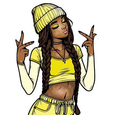 realistic teenage girl with braids and a beanie and crop top doing 🫶🏼