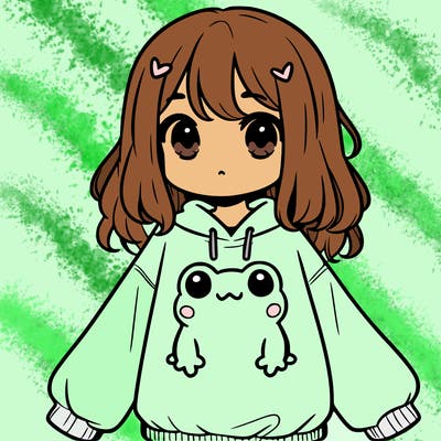 girl wearing frogging sweatshirt