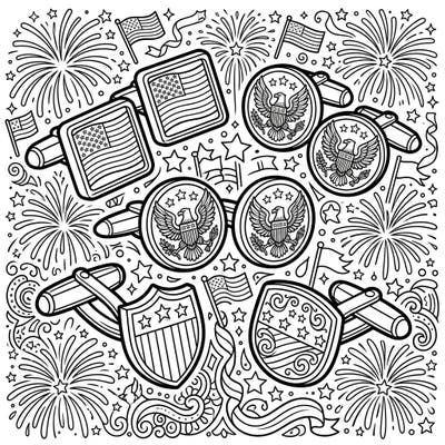 Get ready to celebrate Independence Day with this intricate coloring page featuring stylish patriotic cufflinks. Adorned with American flags and eagles, it's a perfect way to show your national pride through art.