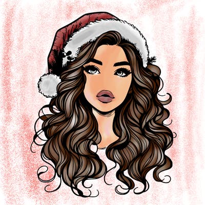 realistic christmas girl with wavy hair and lips