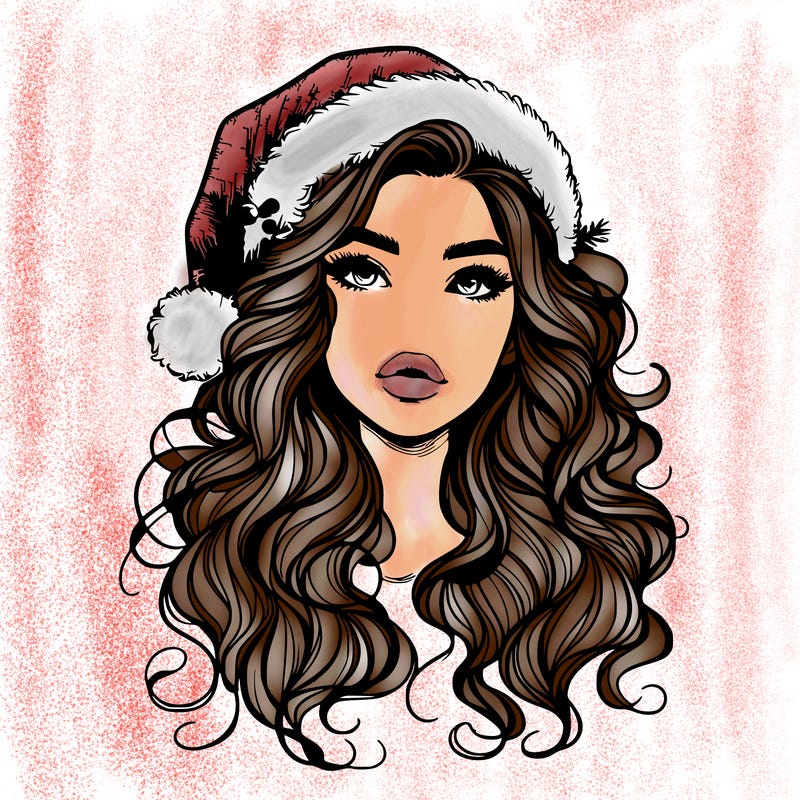 realistic christmas girl with wavy hair and lips