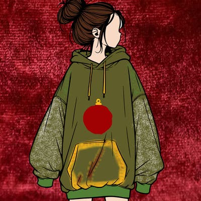 realistic girl with a oversized sweatshirt on and a bun