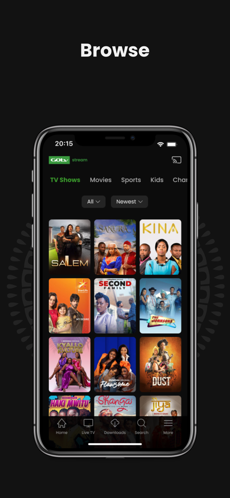 GOtv Stream - Parcourez la section de l'application GOtv Stream qui propose diverses émissions de télévision africaines.