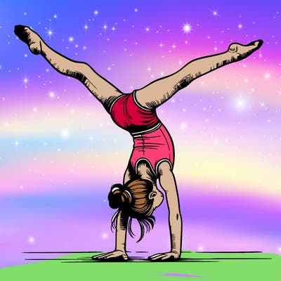 realistic gymnastic hand stand girl in four splits