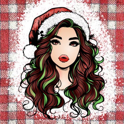 realistic christmas girl with wavy hair and lips