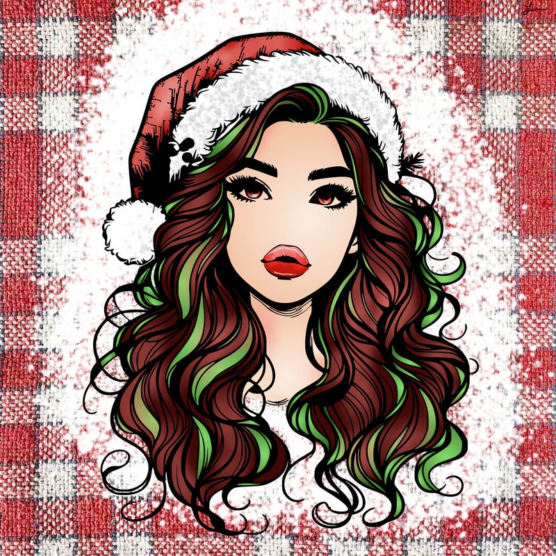 realistic christmas girl with wavy hair and lips