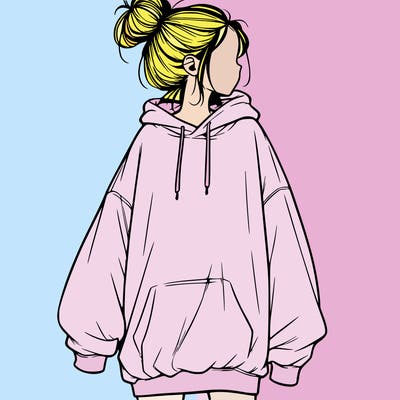 realistic girl with a oversized sweatshirt on and a bun