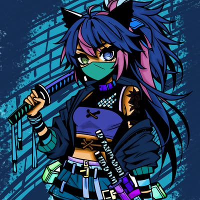 gorgeous edgy anime girl with a ninjato in one hand