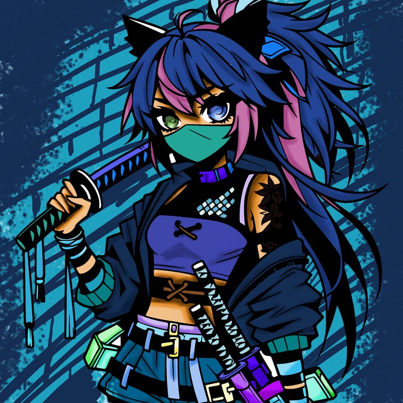 gorgeous edgy anime girl with a ninjato in one hand