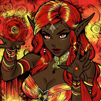 realistic scary beautiful elf sorceress casting spell