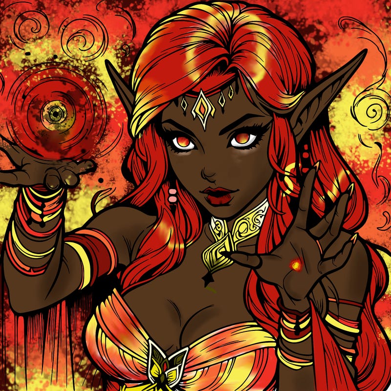 realistic scary beautiful elf sorceress casting spell