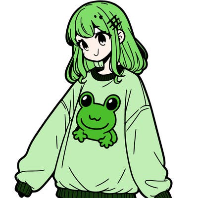 girl wearing frogging sweatshirt