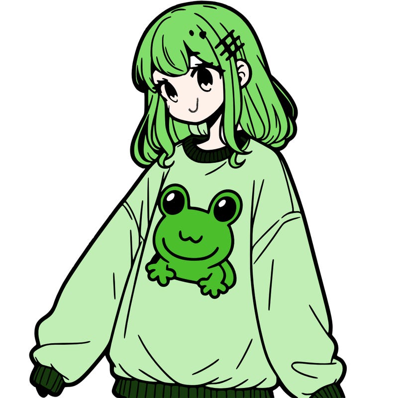 girl wearing frogging sweatshirt