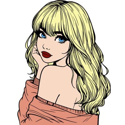 realistic girl with bangs looking over her shoulder