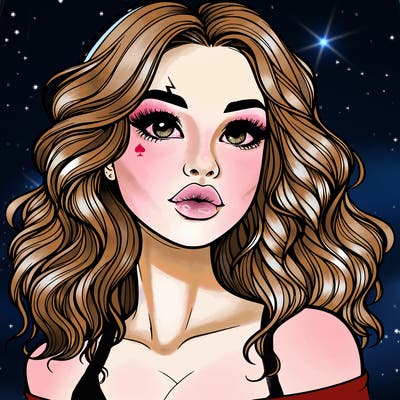realistic girl with wavy hair and lips