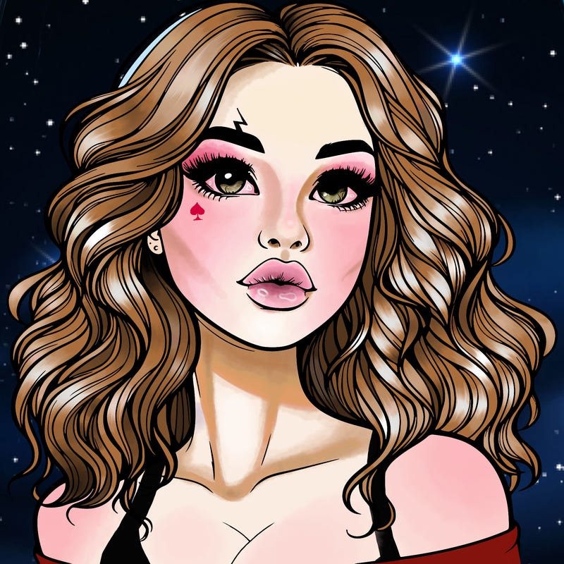 realistic girl with wavy hair and lips