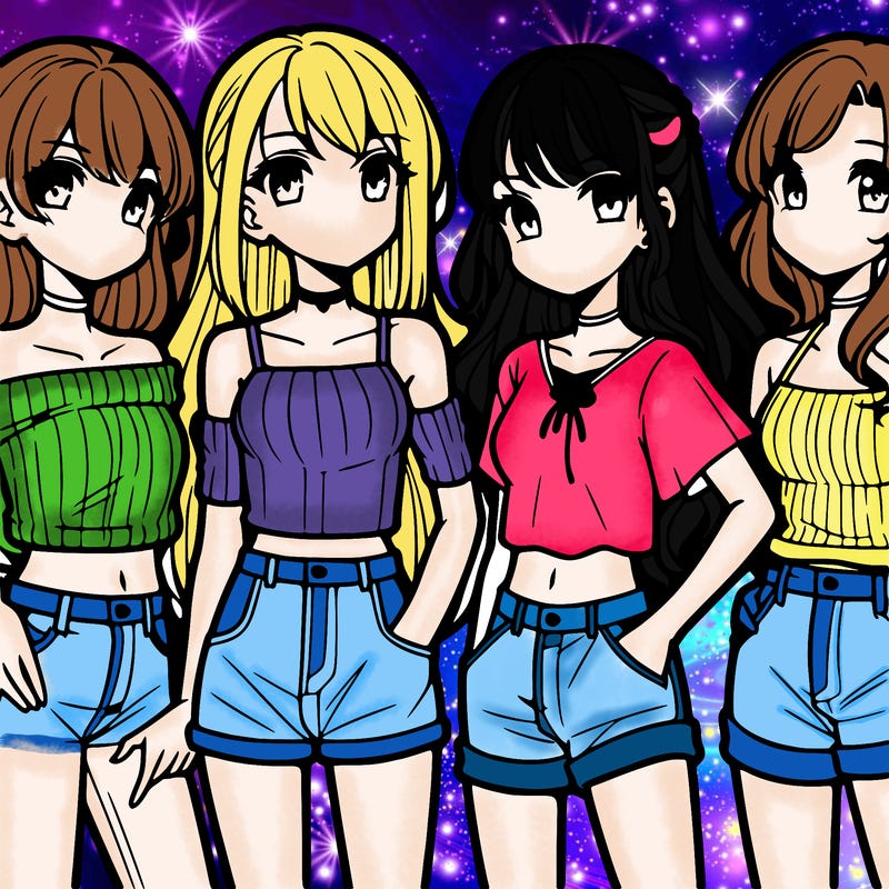 teen manga girls group of 4