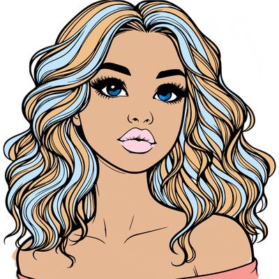 realistic girl with wavy hair and lips
