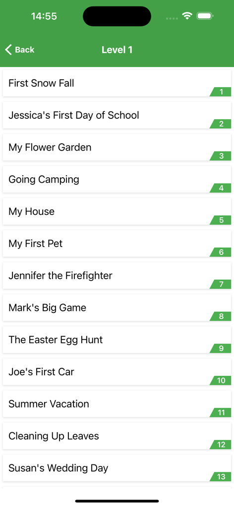 Learn English Listening - Una lista de historias de inglés de nivel uno para practicar la escucha en la aplicación Learn English Listening