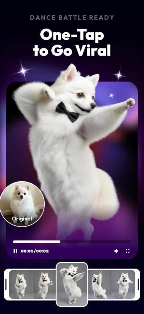 vivago.ai-AI Video&Effects - A white dog wearing a bowtie dancing in an AI-generated video created from a single photo
