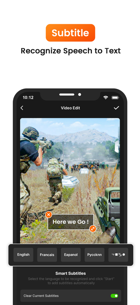 Screen Recorder & Recorder - Interfaz de aplicación de grabadora de pantalla para añadir subtítulos inteligentes y texto a voz en la edición de video